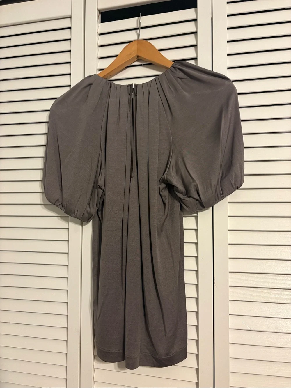 Banana Republic Taupe Pleated Puff-Sleeve Blouse